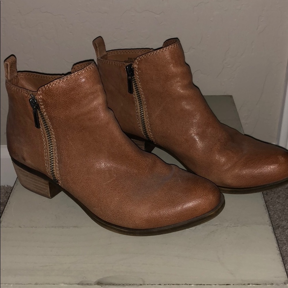 Lucky Brand tan leather double zip booties sz 8
